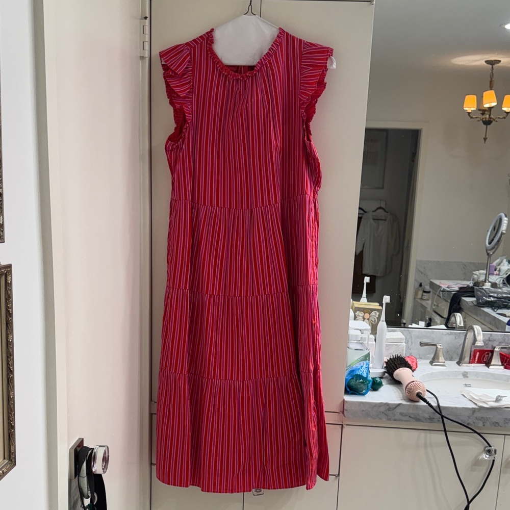 Red and pink Striped flutter sleeve  Dress